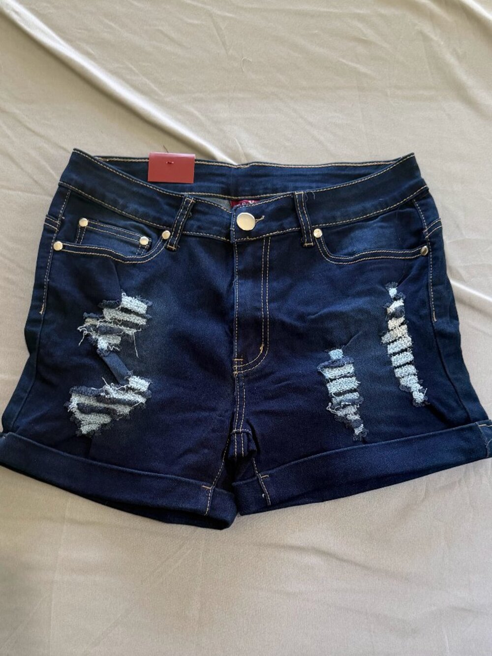 T&Y Fashion Juniors Distressed Dark Wash Jean Denim Shorts 13/14 New w/Tags